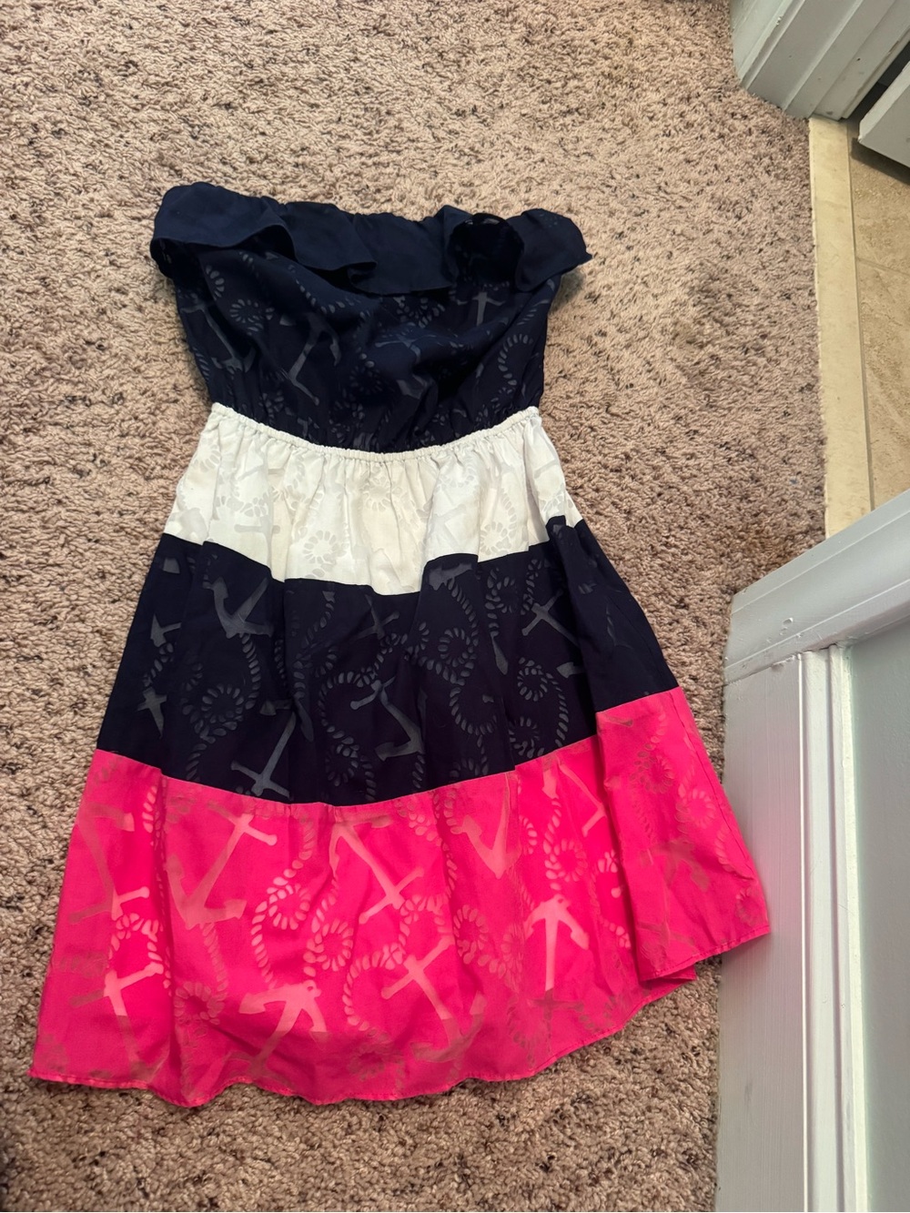 Lilly Pulitzer Navy, White & Hot Pink Tiered Nautical Dress